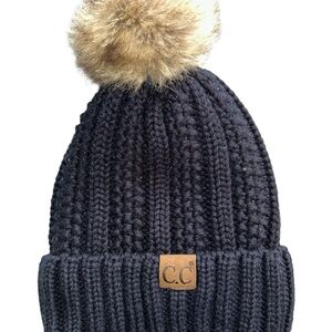 C.C Black Knit Pom Beanie